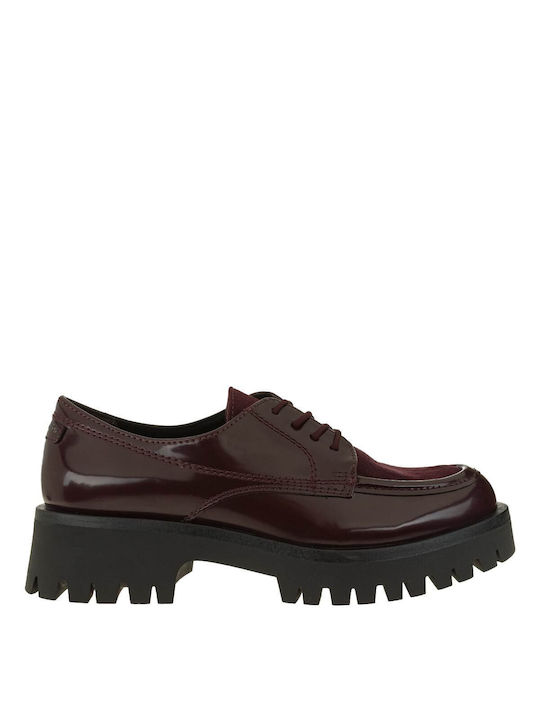 Tamaris Leather Women's Loafers in Burgundy Color