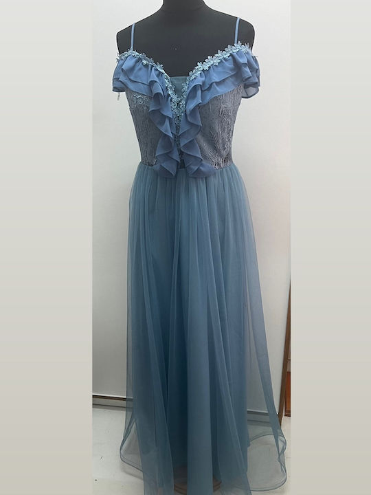 Sommer Maxi Kleid für Hochzeit / Taufe mit Tüll Hellblau