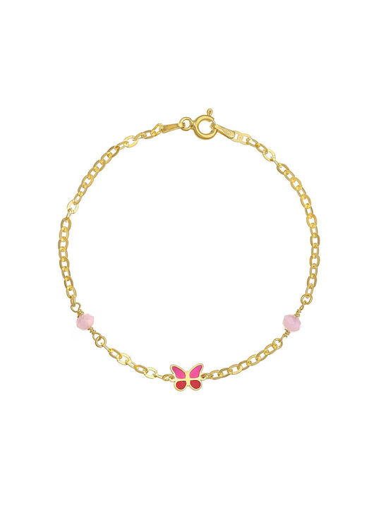 Silver 925 Hypoallergenic Children's Bracelet with Butterfly Element Enamel Pink Beads