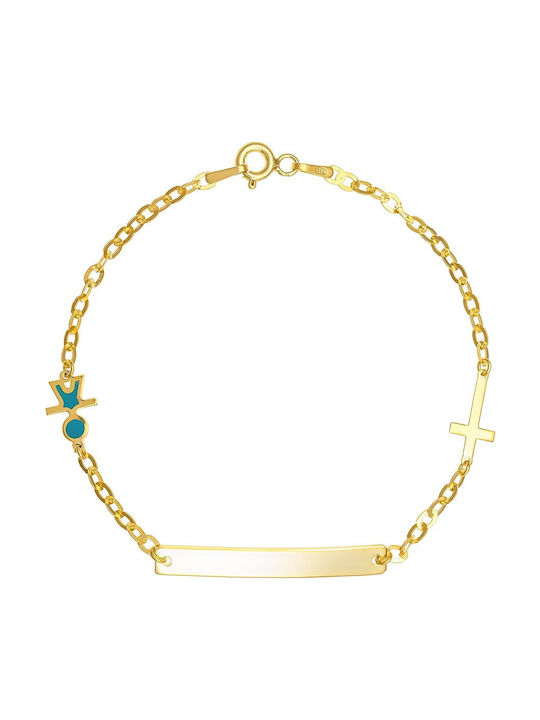 Children's Silver 925 ID Bracelet with Boy Element and Blue Enamel Cross