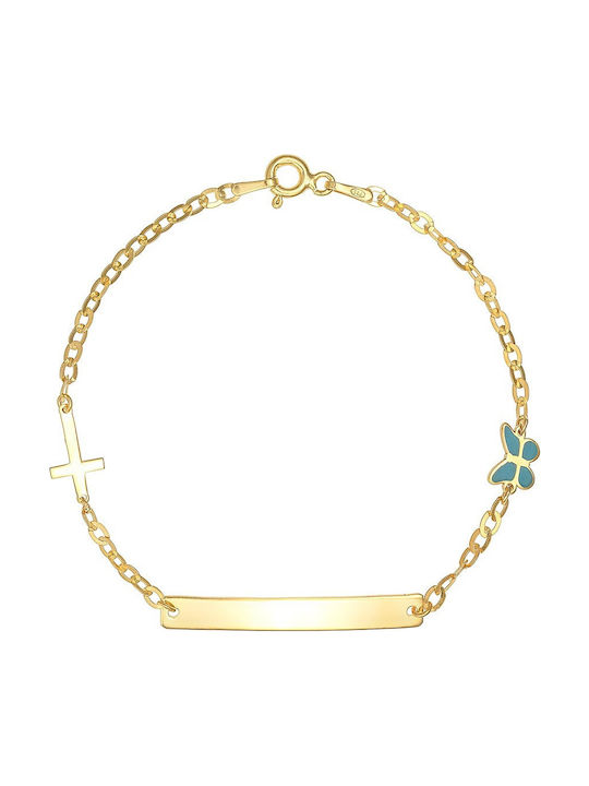 Children's Silver 925 Identity Bracelet with Cross Element and Blue Enamel Butterfly