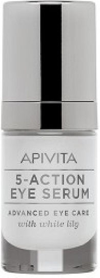 Apivita 5 Acțiuni Serum Hidratant & Anti-Îmbătrânire pentru Ochi cu Acid Hialuronic pentru Cearcane & Pungi Sub Ochi 15ml
