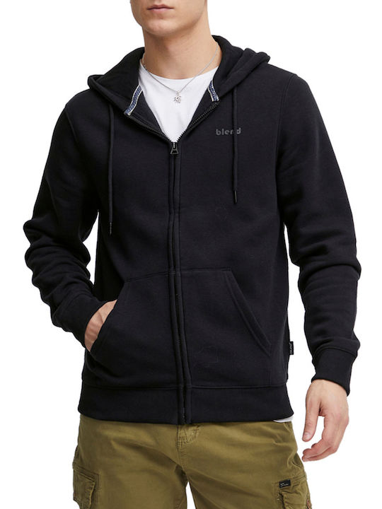 Blend Men's Sweatshirt Jacket with Hood and Pockets BLACK