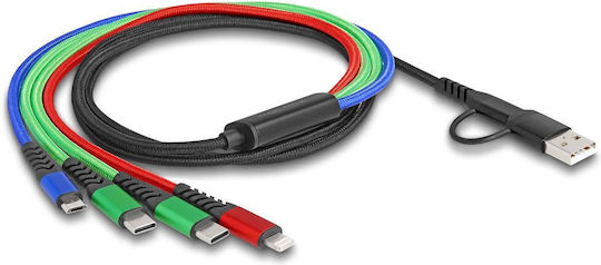 DeLock Плетена USB към Type-C / Lightning / micro USB Кабел 3Спецификация Черен 1.2м (87035)