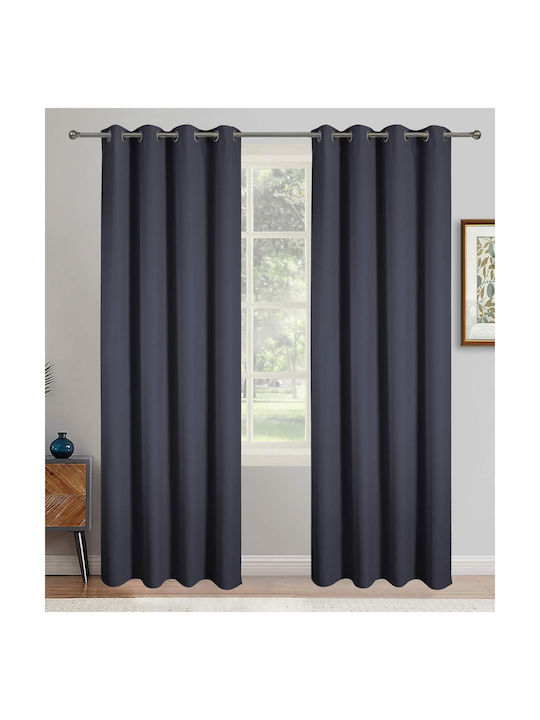 Vasilas Home Κουρτίνα Συσκότισης με Τρουκς Μαύρη 140x270εκ.