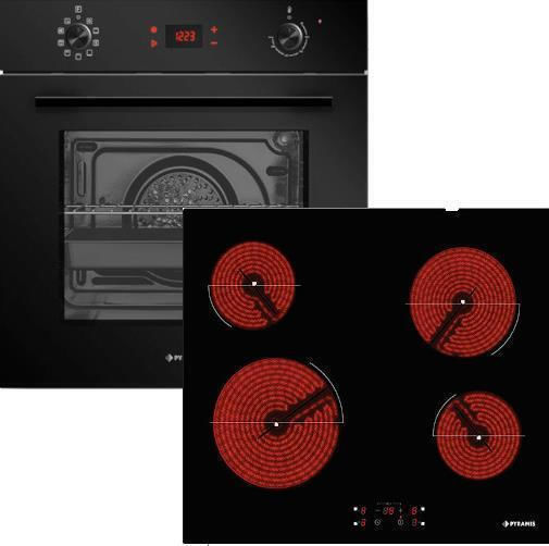Pyramis PO78082009SBL + PHC61410FMB Φούρνος άνω Πάγκου 78lt με Κεραμικές Εστίες Π59.5εκ. Μαύρος