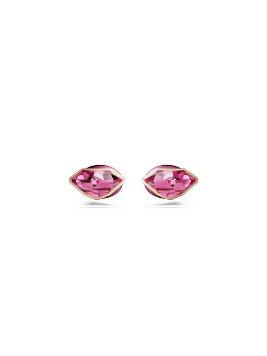 Swarovski Lucent Single Stud Earrings Gold Plated with Stones Pink