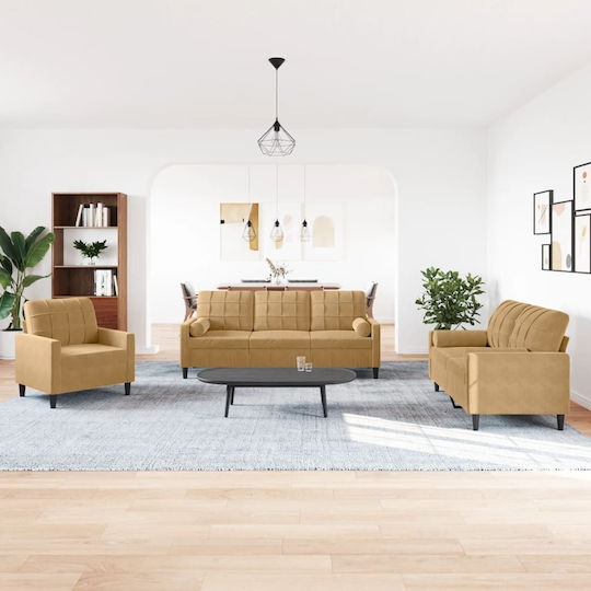 Living Room Furniture Set 3-Seater & 2-Seater & Armchair Brown