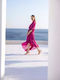 Long Feather Dress Fuchsia