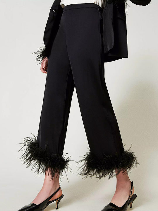 Women's High-waisted Fabric Capri Trousers Flared Black