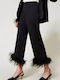Women's High-waisted Fabric Capri Trousers Flared Black