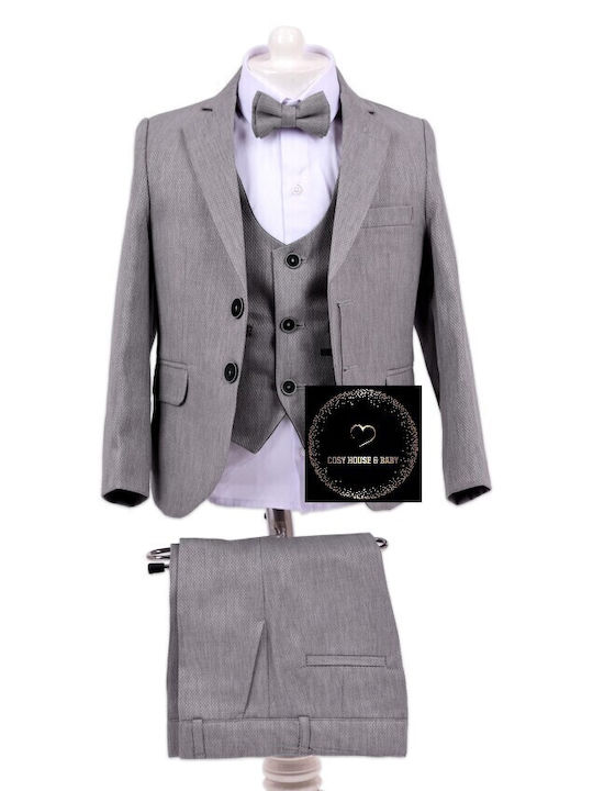 Boys Baptism Suit with Vest Gray