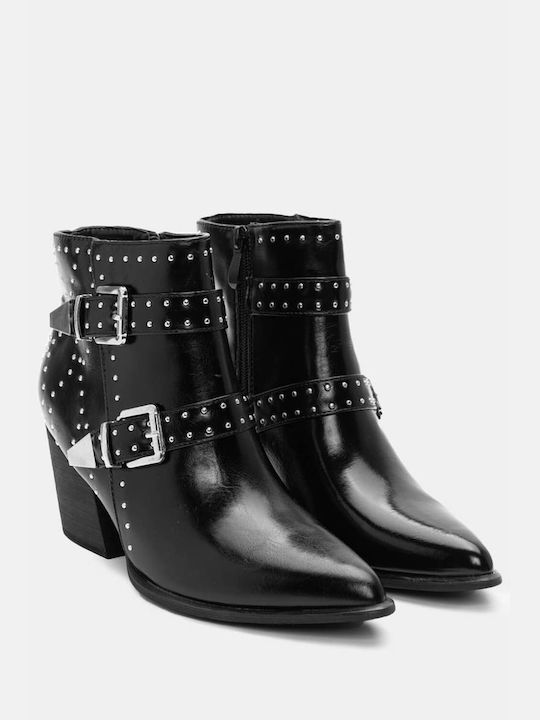 Stiefeletten mit Riemen & Nieten 4324001-schwarz