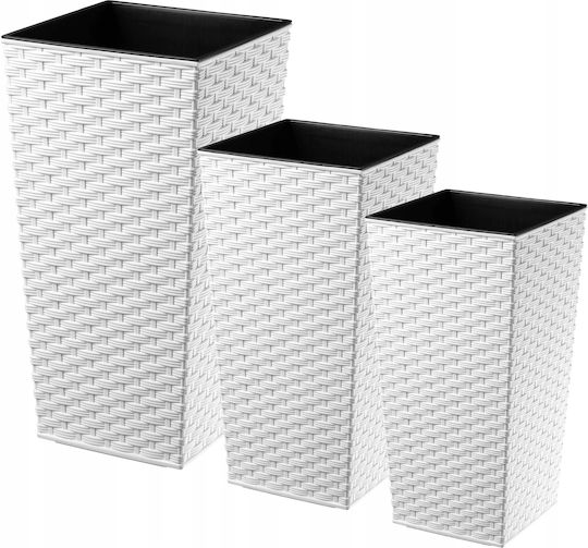 Kadax Set 3 Pflanzgefäße Rattan Einsatz Weiß 68cm