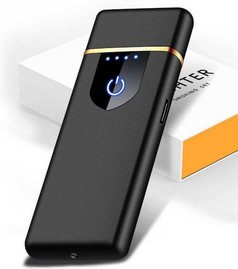 Electric Windproof Lighter In Box Usb Charging Digital Sensor Induction Ignition 2 Cigarettes Simultaneously Led Indicator Black 78.5x28.5x9.5 Mm