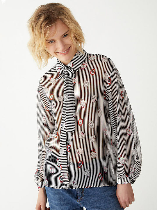Langärmelig Damen Hemd Red-Black Gestreift