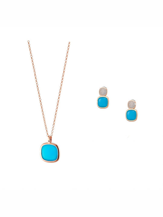 Oxette Gold Set Necklace & Earrings with Stones