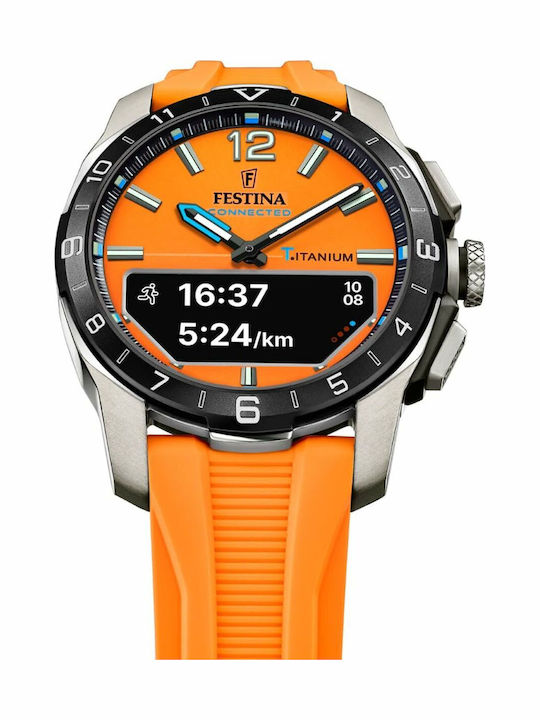 Festina Digital Men's Watch Chronograph Battery with Orange Rubber Strap