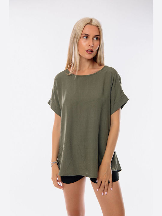 Dress Up Women's Blouse Short Sleeve Green