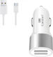 Auto Gs Car Charger 2.1A with Ports: 2xUSB with Cable Type-C White Color