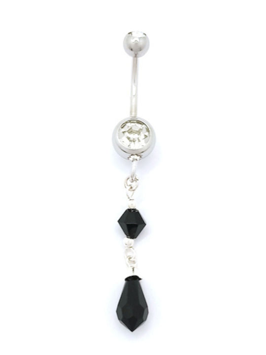 PS Silver Belly Button Piercing Made of Steel Silver / Black