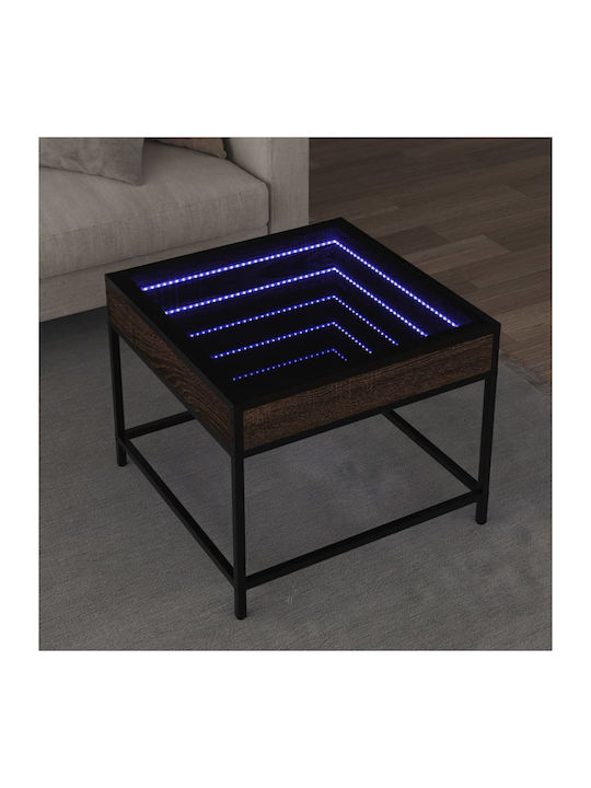 Square Side Table Glass Brown Oak M50xL50xH41cm