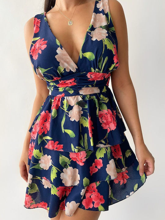 Sammy Blue Super Mini Floral Ruffle Dress