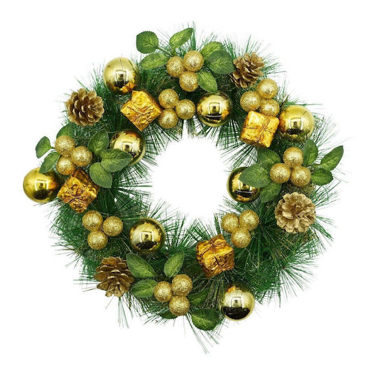 Coronită de Crăciun Ușă Verde Aurie 35 Cm Pvc Decorată Artificial Interior Exterior Flippy