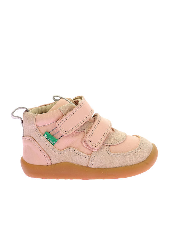 Kickers Δερμάτινα Παιδικά Μποτάκια με Σκρατς Ροζ