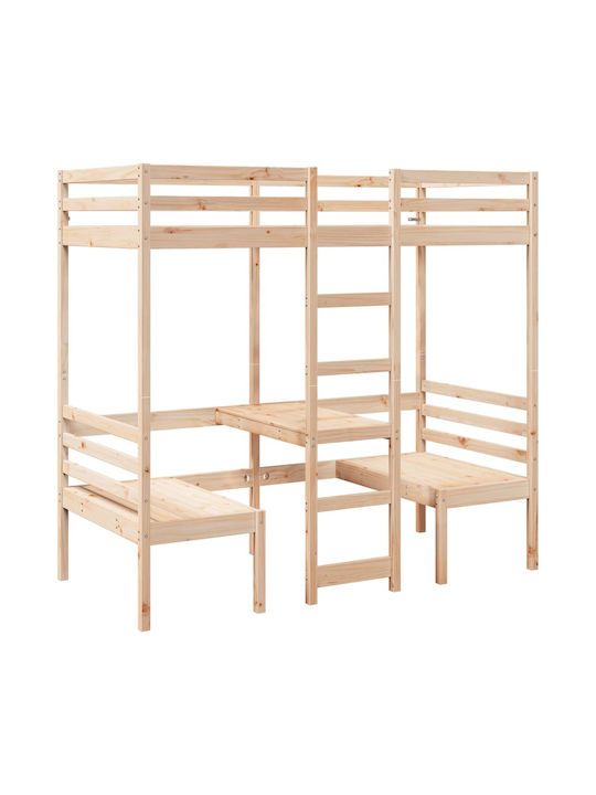 Kids Bed Loft Bed Single with Desk Beige for Ma...