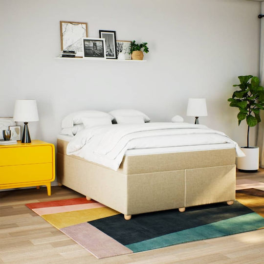 Vidaxl Pat Boxspring cu Saltea Crem 160x200cm Material Textil 1 Bucată Dublu Crem