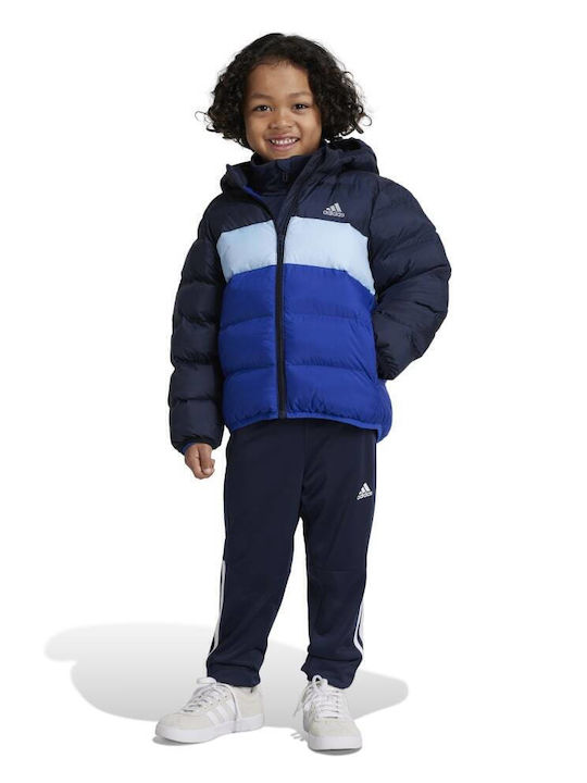 Down Kids Sports Coat with Hood Blue