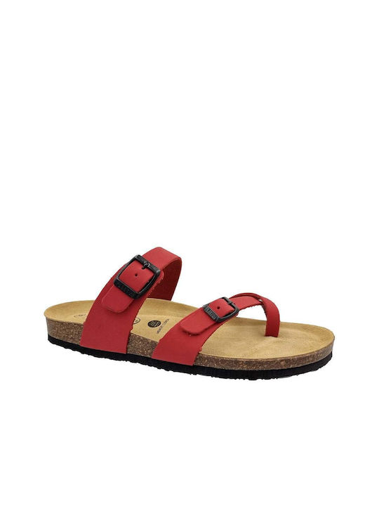 Plakton Leather Women's Flat Sandals in Red Color