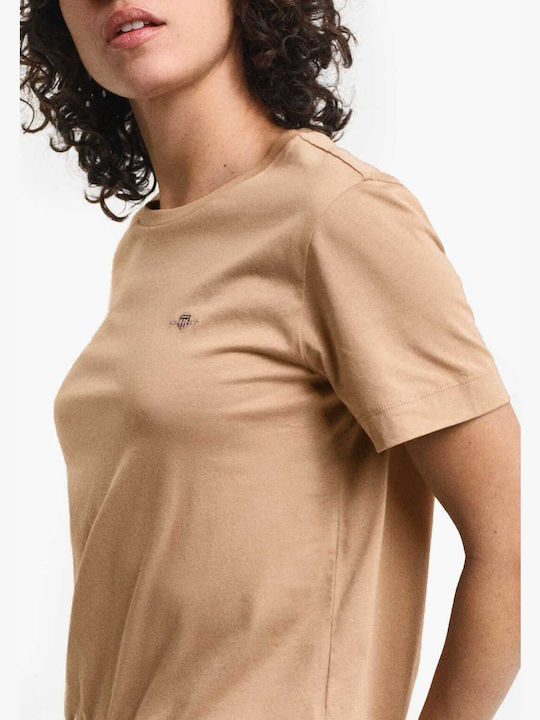 Gant Damen T-shirt mit V-Ausschnitt Geprüft Beige