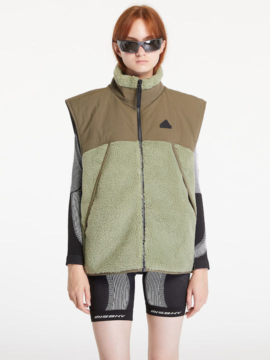City Escape Reversible Vest Κοντό Γυναικείο Αμάνικο Μπουφάν Διπλής Όψης για Χειμώνα Tent Green / Olive Strata