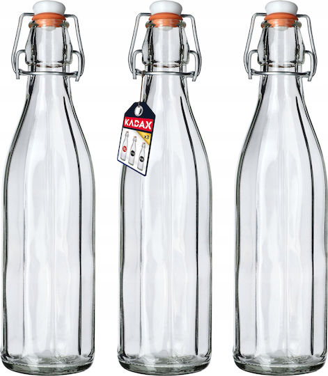 Kadax Bottle Water Glass with Cork Transparent 1000ml 3 Pieces
