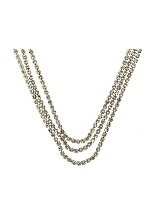 Lanț Colier Oțel Design Triplu Strass 2312266 Auriu Auriu