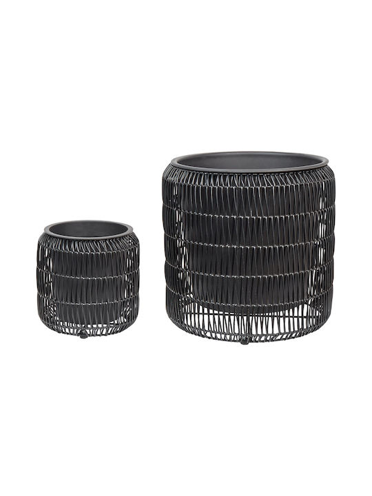 Set 2 Black Rattan Flower Pots Brodiea