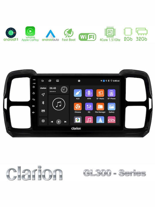 Clarion Auto-Audiosystem für Citroen DS5 2017-2021 (Bluetooth/USB/AUX/Eingebautes Wi-Fi / 3G/GPS/Apple CarPlay/Android Auto) mit Touchscreen 9"