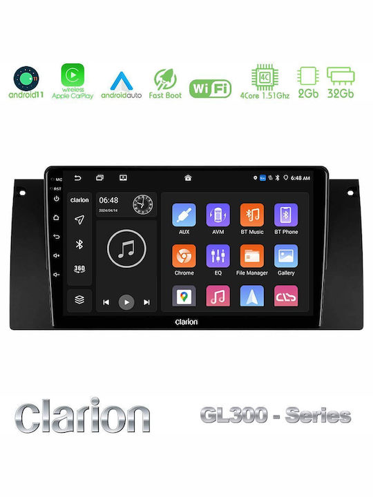 Clarion Auto-Audiosystem für BMW E39 / X5 (E53) 1999-2006 (Bluetooth/USB/WiFi/GPS/Apple-Carplay/Android-Auto) mit Touchscreen 9"