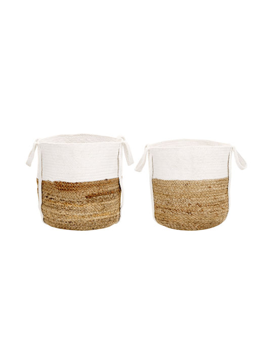 Set de coșuri decorative Din paie cu mânere Beige 2buc Beliani