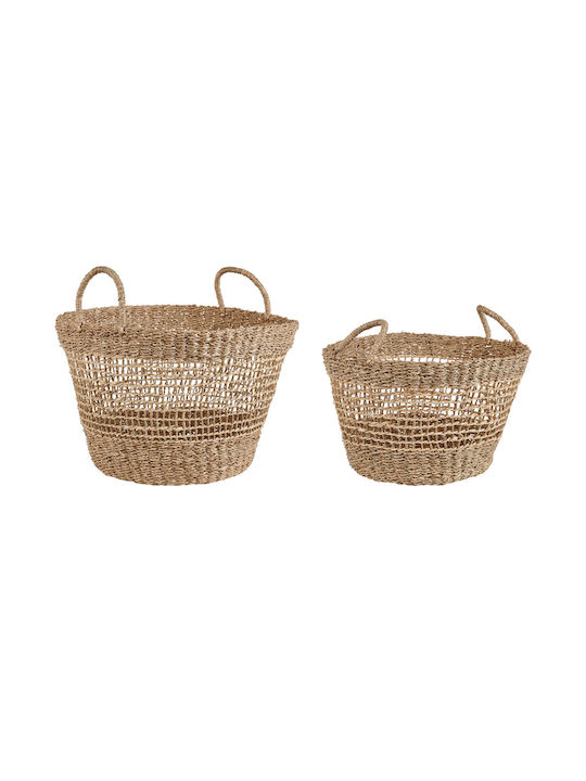 Beliani Set of Decorative Baskets Straw with Handles Beige 2pcs