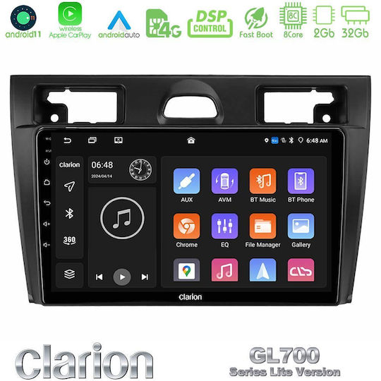 Clarion Auto-Audiosystem für Ford Fiesta / Vereinigung (Bluetooth/USB/WiFi/GPS/Apple-Carplay/Android-Auto) mit Touchscreen 9"