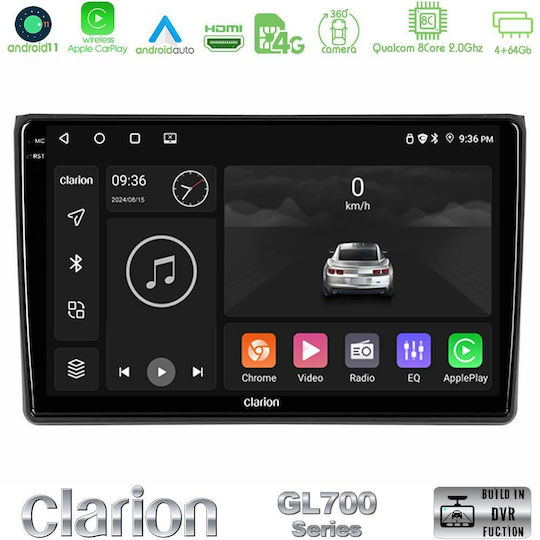 Clarion Auto-Audiosystem für Seat Exeo Audi A4 6125 (Bluetooth/USB/WiFi/GPS/Apple-Carplay/Android-Auto) mit Touchscreen 9"