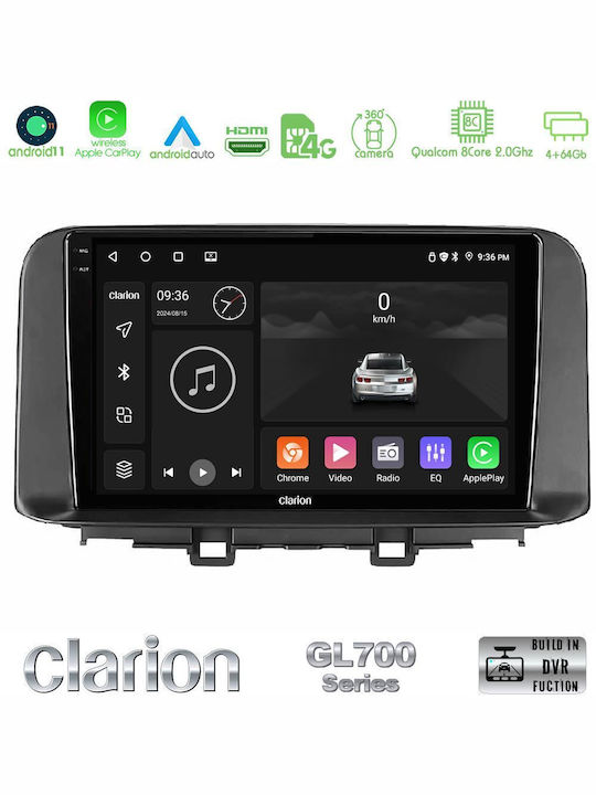 Clarion Auto-Audiosystem für Hyundai Kona 2018-2023 (Bluetooth/USB/WiFi/GPS/Apple-Carplay/Android-Auto) mit Touchscreen 10"