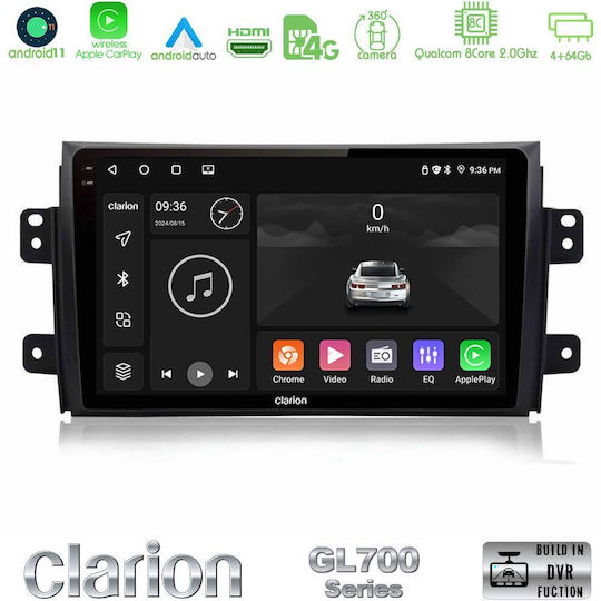 Clarion Auto-Audiosystem für Fiat Sechzehn Suzuki SX4 6125 (Bluetooth/USB/WiFi/GPS/Apple-Carplay/Android-Auto) mit Touchscreen 9"