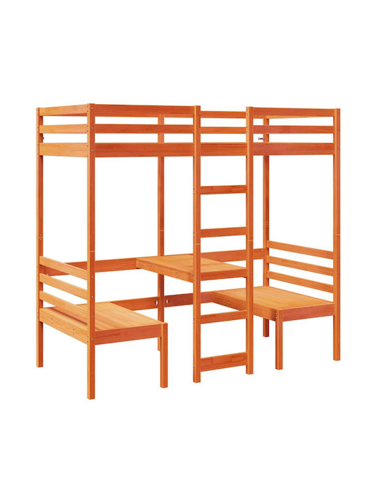 Pat pentru Copii Loft Bed Single cu Birou Bej p...