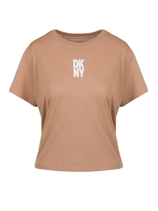 DKNY Women's Blouse Cotton Short Sleeve Brown