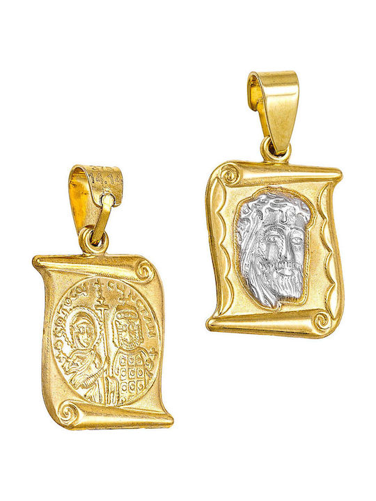 Pandantiv Talisman pentru copii Față și spate cu lanț cu Iisus Hristos din Aur 9K FLD2145