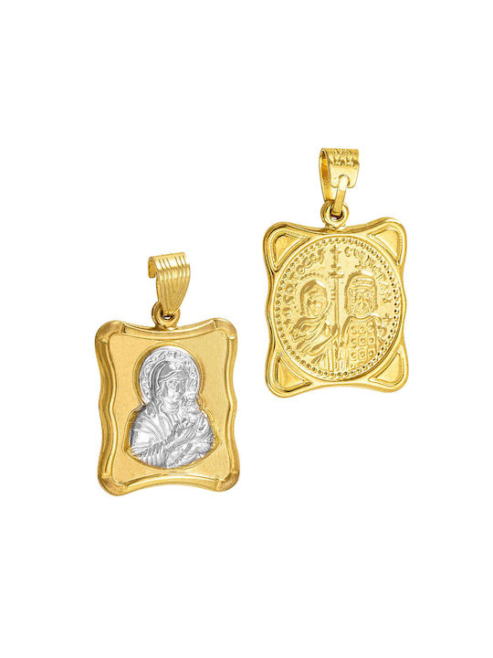 Δίχρωμη Pendant Kids Talisman Double Sided with Chain with Jesus Christ from Gold 9K FLD2144